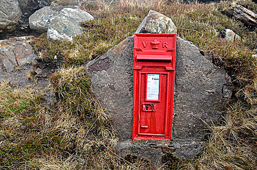红色,邮筒,英国,邮政,漂石,西部,高地,苏格兰,欧洲