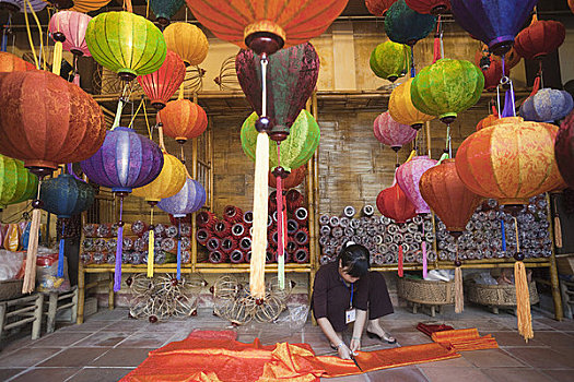 传统,纸灯笼,商店,惠安,越南