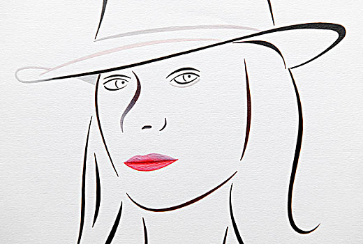 肖像,女人,帽子,绘画,艺术家