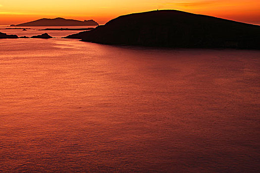 日落,俯视,头部,岛屿,丁格尔半岛,凯瑞郡,爱尔兰