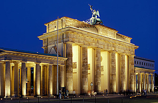 勃兰登堡,大门,夜晚,后面,柏林,德国,欧洲