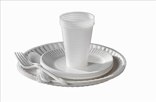 泡沫塑料,盘子,塑料杯,叉子,勺子