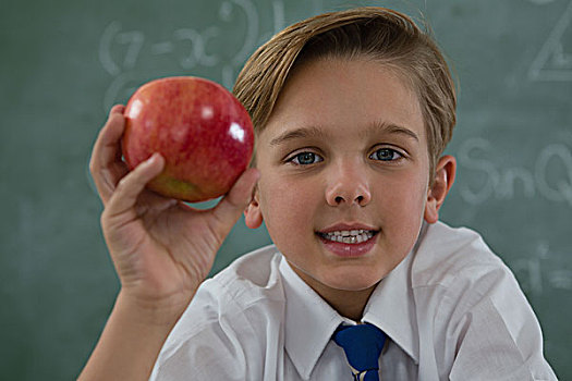 男生,拿着,红苹果,黑板,头像