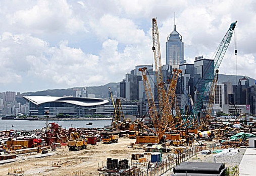 建筑,起重机,天际线,香港,亚洲