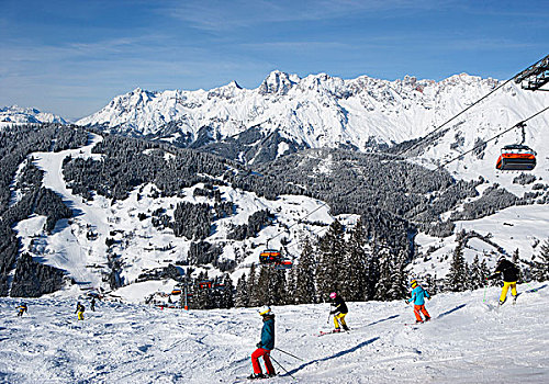 滑雪,斜坡,正面,山,风景,滑雪胜地,萨尔茨堡州,奥地利,欧洲