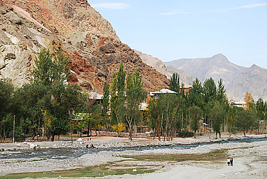 塔吉克斯坦,小,房子,乡村,脚,山