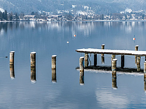 雪,码头,冬天,湖,泰根湖,德国