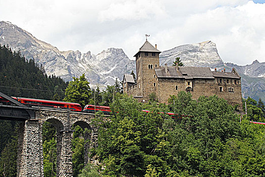 铁道口,桥,正面,城堡,山谷,提洛尔,奥地利,欧洲