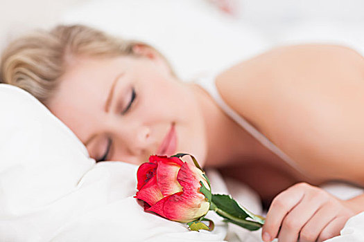 女青年,玫瑰,睡觉,床