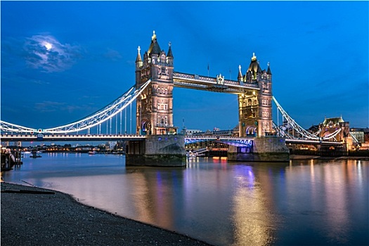 塔桥,泰晤士河,照亮,月光,晚间,伦敦,英国
