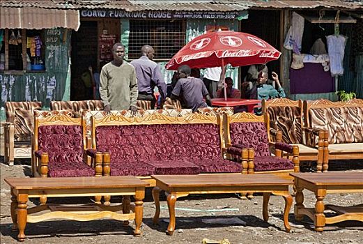 肯尼亚,地区,展示,多样,风格,沙发,桌子,路边