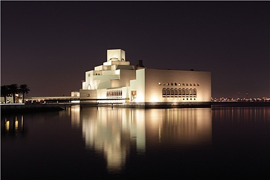 博物馆,伊斯兰艺术,多哈,光亮,夜晚,卡塔尔