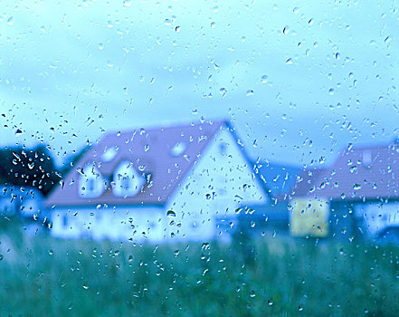 德国,巴伐利亚,多瑙河,大教堂,窗户,湿,雨滴,风景,住宅,雨,欧洲,城市,窗格,玻璃,光盘,水,水滴,雨天,天气,蓝色
