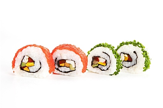 寿司卷,四个,隔绝,白色背景