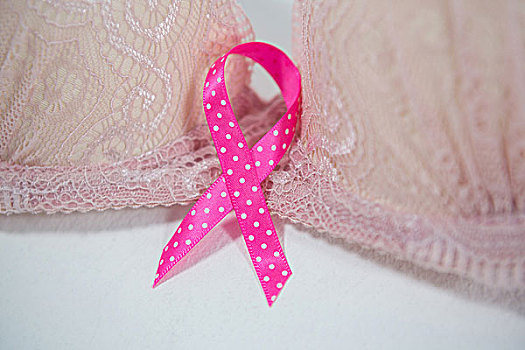 特写,斑点,粉色,乳腺癌,带,胸罩,白色背景