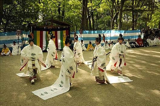 队列,仪式,跳舞,正面,神圣,马,京都,日本,亚洲