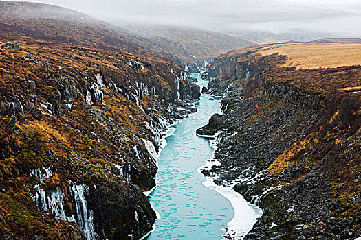 欧洲,冰岛,冰冻,瀑布,河