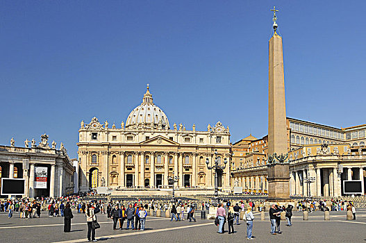 广场,圣彼得大教堂,梵蒂冈城,白天,游客,意大利
