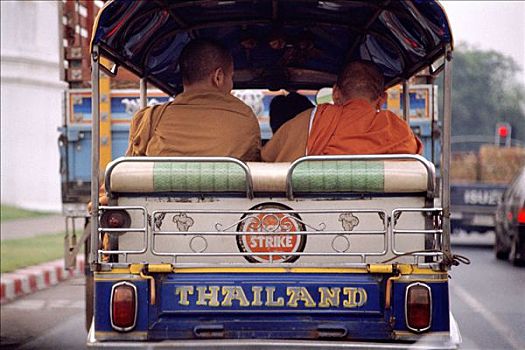 泰国,僧侣,嘟嘟车,后视图