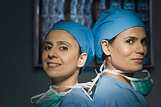 肖像,两个,女性,外科,微笑,印度