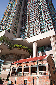 红砖,建筑,豪华,公寓,背景,上海,街道,九龙,香港