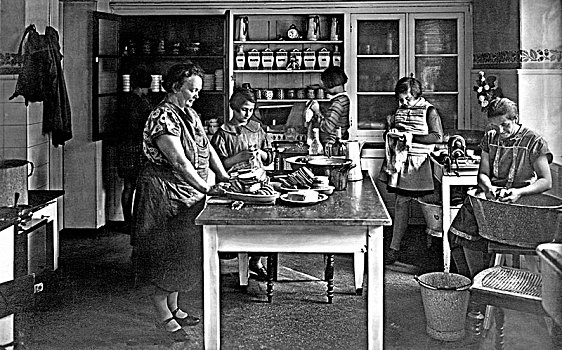 女人,女孩,工作,厨房,20世纪50年代,德国,欧洲