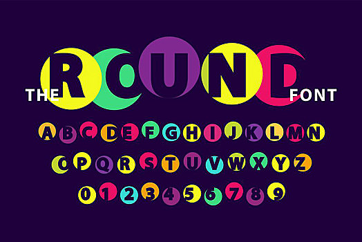 彩色,圆,字体,插画,暗色,紫色,隔绝,矢量,紫色背景,大写字母,英文,文字,阿拉伯,数字,仰视,创意,字母