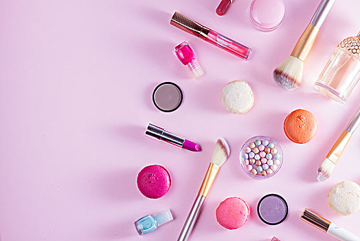 化妆,商品,蛋白杏仁饼干,边界,粉色背景