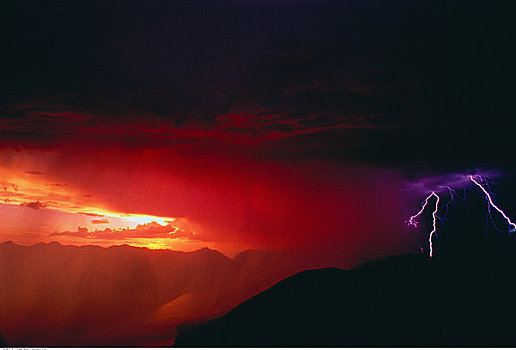 闪电,日落,爱达荷,顶峰,塞尔扣克山,不列颠哥伦比亚省,加拿大