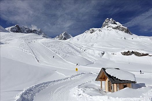 滑雪,斜坡,山,小教堂,靠近,奥地利