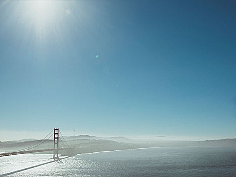 风景,金门大桥,上方,旧金山湾,蓝天,加利福尼亚,美国