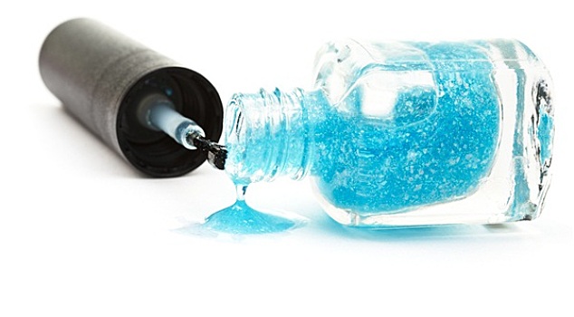 瓶子,溢出,蓝色,指甲油,白色背景