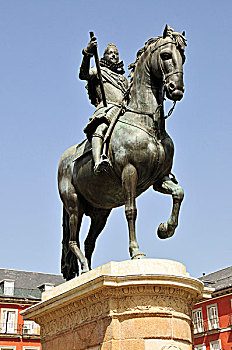 骑马,雕塑,腓力,广场,马德里,西班牙,伊比利亚半岛,欧洲