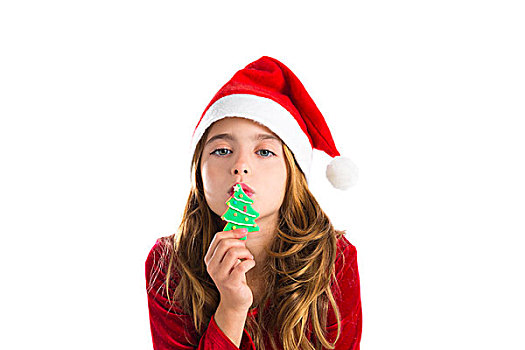 圣诞节,儿童,女孩,吻,圣诞树,饼干,隔绝