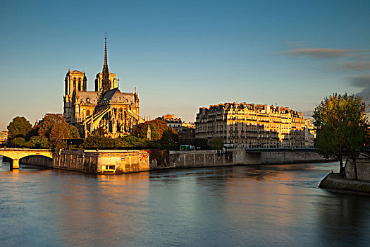 日出,上方,大教堂,堤岸,塞纳河,巴黎,法国