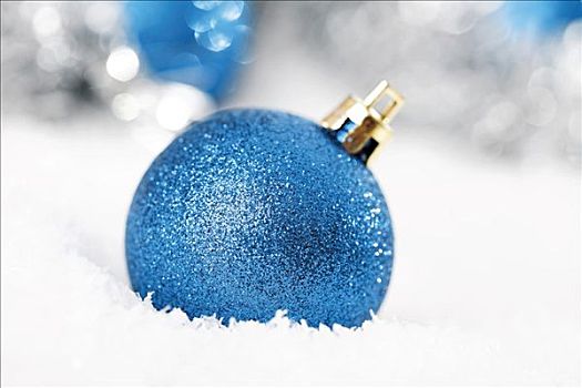 蓝色,闪光,圣诞树球,圣诞装饰