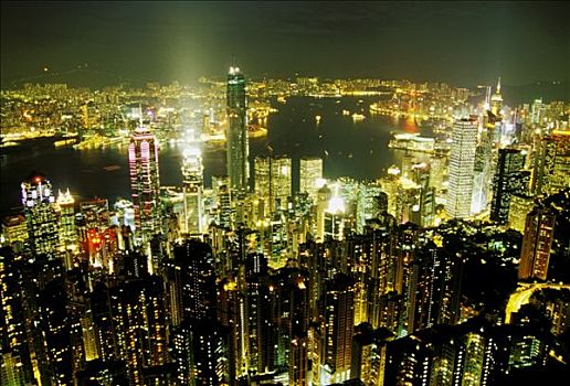 中国,香港,港口,城市,夜晚