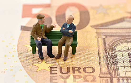 象征,养老金,退休老人,长期,保险,食物,钞票,欧元