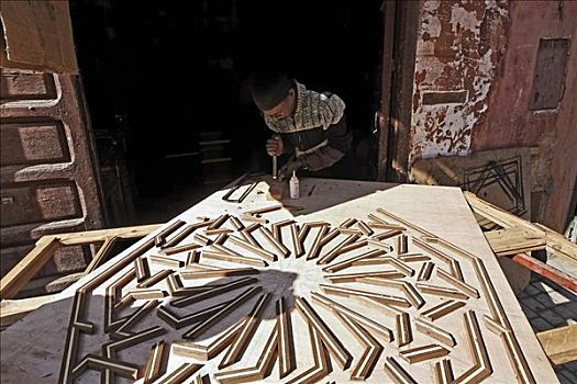 木匠,制作,巨大,星形,装饰,街道,工作间,玛拉喀什,摩洛哥,非洲