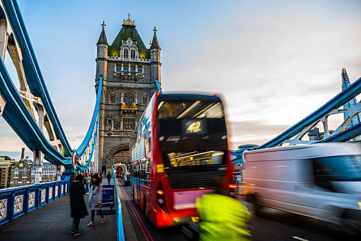 红色,双层巴士,塔桥,南华克,伦敦,英格兰,英国,欧洲