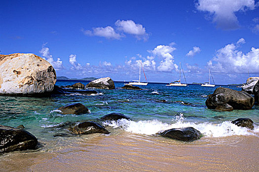 加勒比,英属维京群岛,维京果岛,漂石,石头,船,汹涌,水