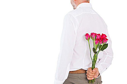 男人,拿着,花束,玫瑰,后面,背影