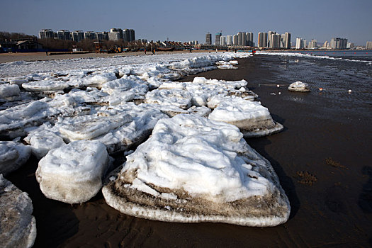 海冰,冬季,大海,北戴河,寒冷,安静,寂静,沙滩,海滩,风光,城市