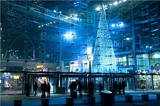 圣诞树,中心,火车站,法兰克福火车站