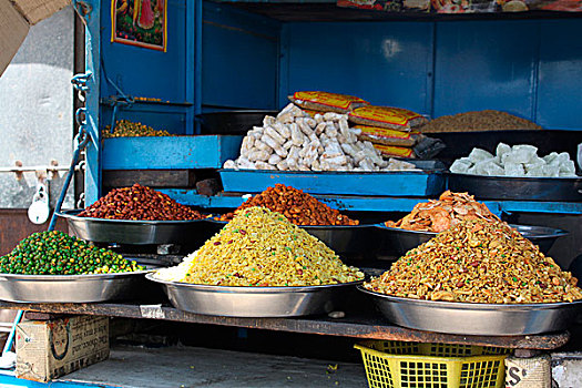 食品摊,街道,印度