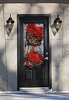 正门,门,住宅,家,圣诞装饰,冬天,魁北克,加拿大