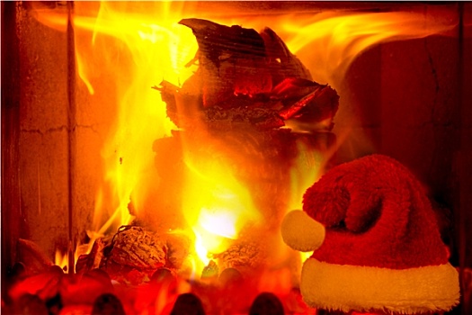 火焰,火,壁炉,圣诞帽