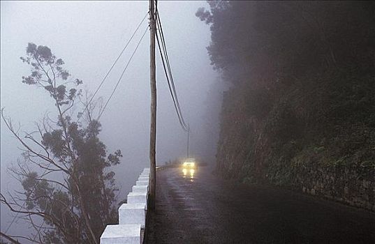 汽车,途中,雾,山地,马德拉岛,葡萄牙,欧洲