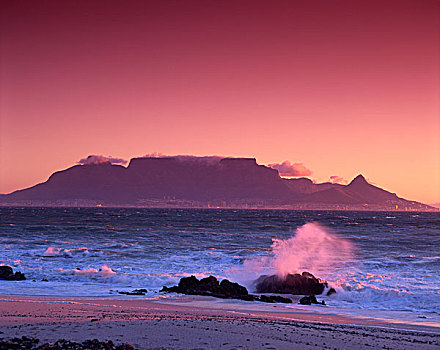 南非,开普敦,桌山,日落