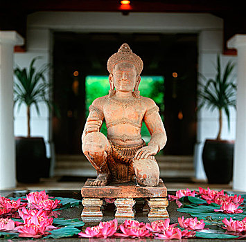 佛像,盘腿坐,花,泰国